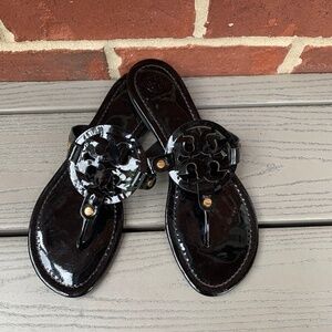 Tory Burch Miller Sandals in Black Patent Leather
